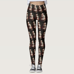 Leggings Frise de Bichon avec Noël Festif du Père Noël