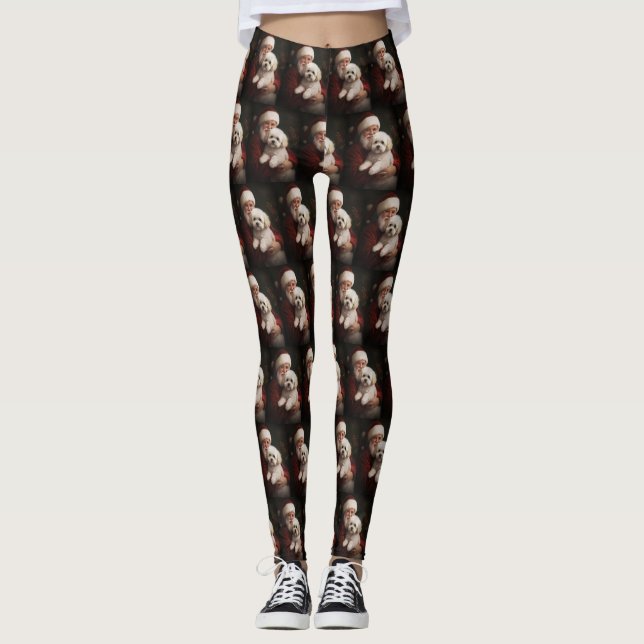 Leggings Frise de Bichon avec Noël Festif du Père Noël (Devant)