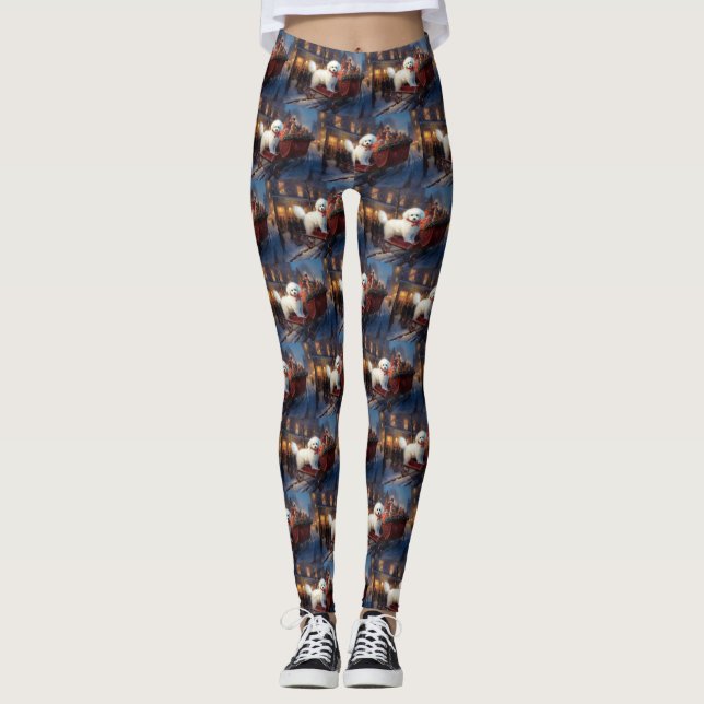 Leggings Frise de Bichon Frise Festin de Noël (Devant)