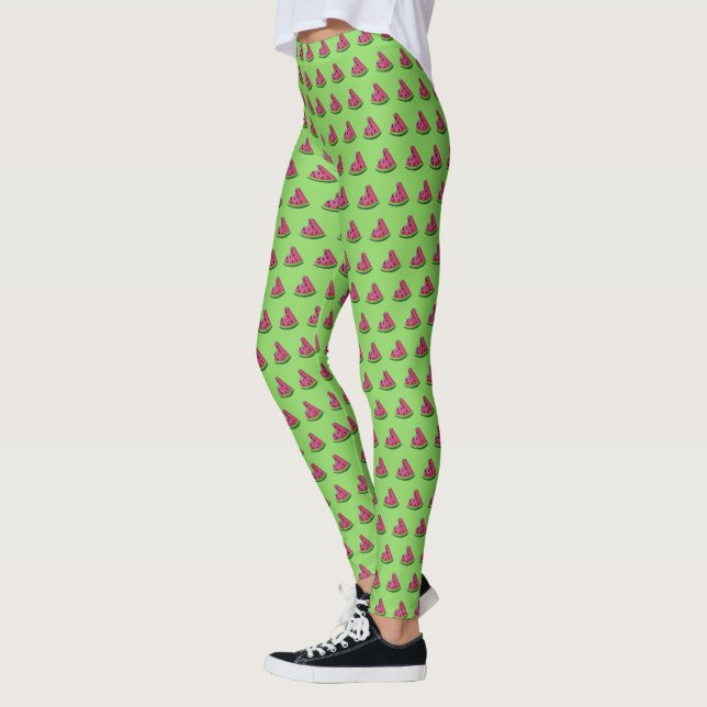 Leggings Fruit à croûte verte à croûte verte de melon rose  (Gauche)