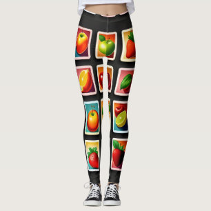 Leggings Fruits en boîte carrée Motif vert rouge