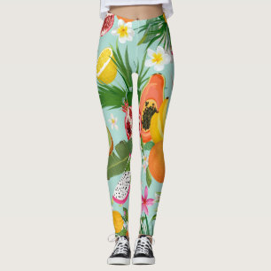 Leggings Fruits tropicaux, fleurs : arrière - plan vintage.