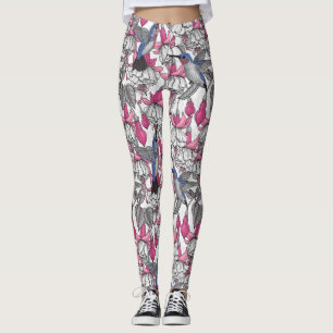 Leggings Fuchsia et colibris blancs