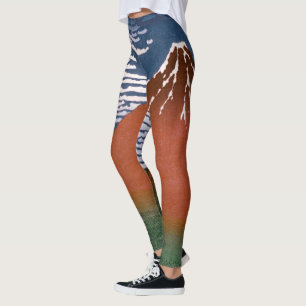 Leggings Fuji rouge, Aka Fujiyama Volcan Katsushika Hokusai