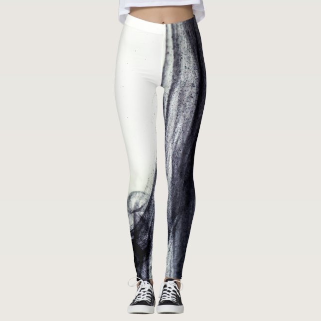 Leggings Fumée Abstraite noire et blanche (Devant)
