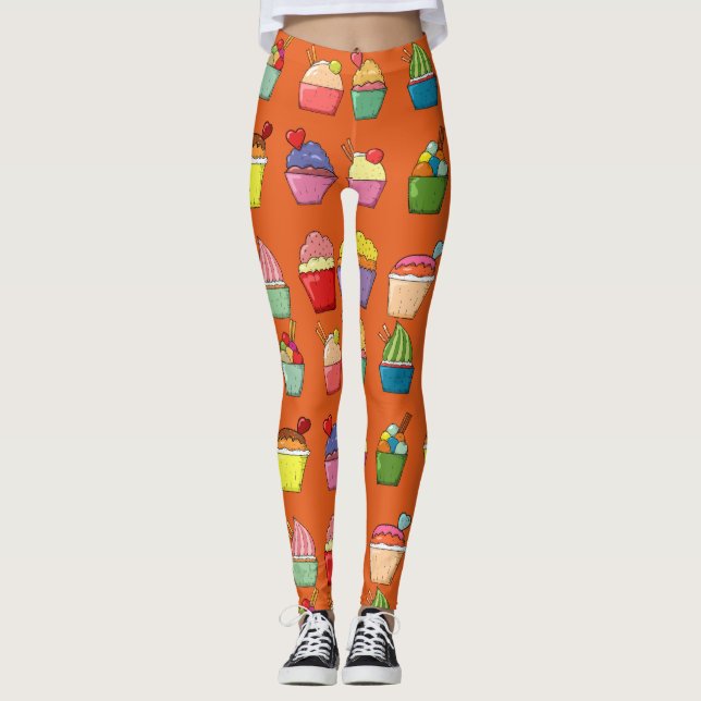 Leggings Fun cupcakes l Dessert orange coloré (Devant)