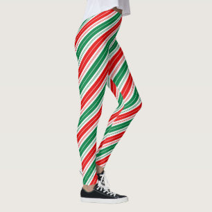 Leggings Fun festif rouge vert sucre de canne rayures