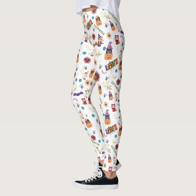 Leggings Fun Purple Hat Catoween, Cute Orange Pumpkin (Gauche)