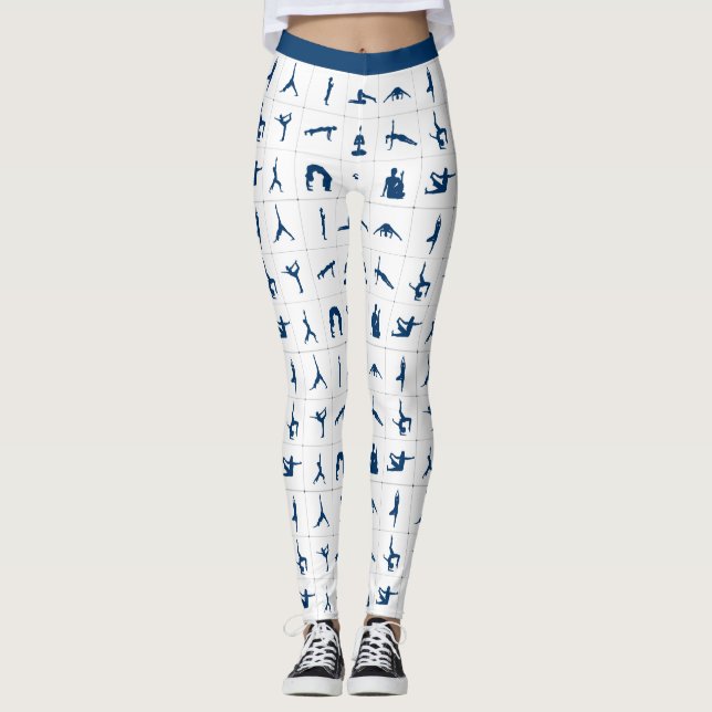 Leggings Fun Zen Yoga Poses Bleu Blanc Méditation (Devant)