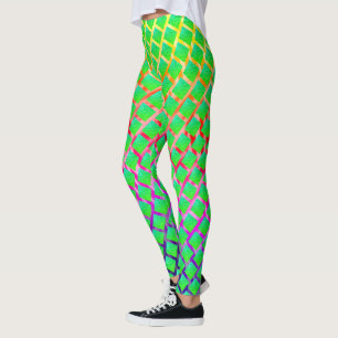 Leggings Fundo de traços em cores, quadrados verde azulado.