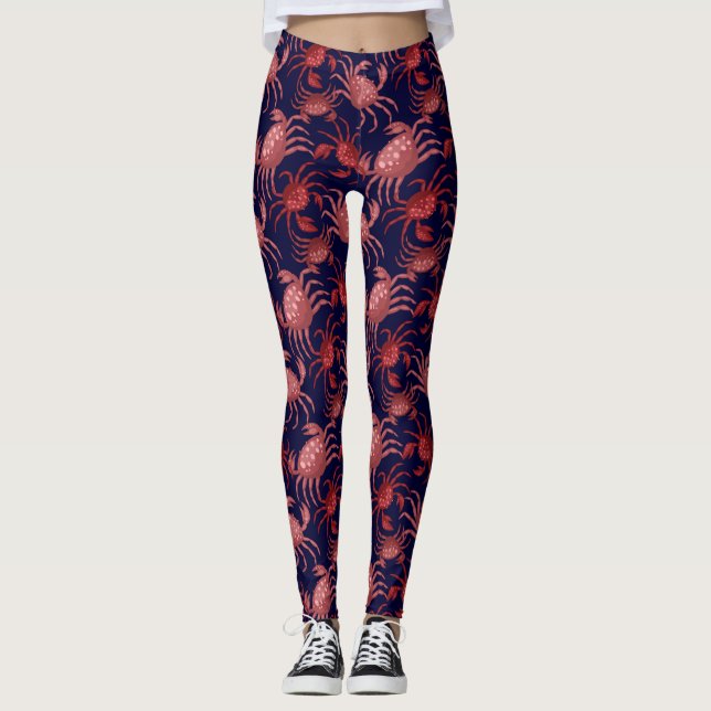 Leggings Fundy Crabe Rouge, Crawfish Océan nautique  (Devant)