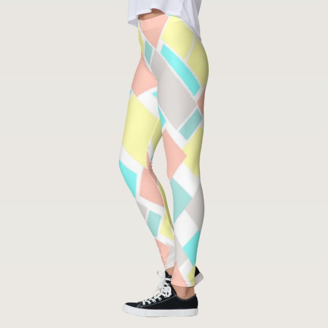 Leggings Funky Abstrait Art Pastel Turquoise Jaune (Gauche)