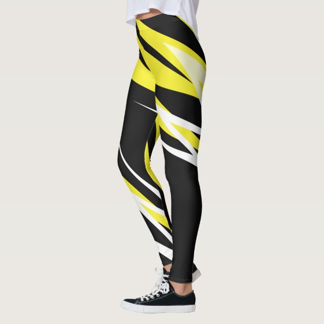 Leggings Funky Bold Abstrait Art Noir Jaune Blanc (Gauche)