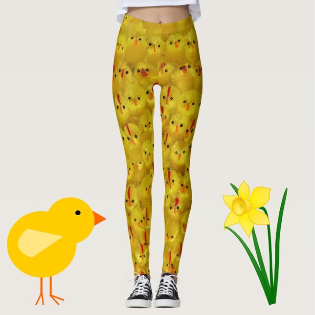 Leggings Funky Chick Jambes de poulet Jaune Pâques (Fun yellow chick pattern leggings, for spring, Easter or to brighten up your every day!)