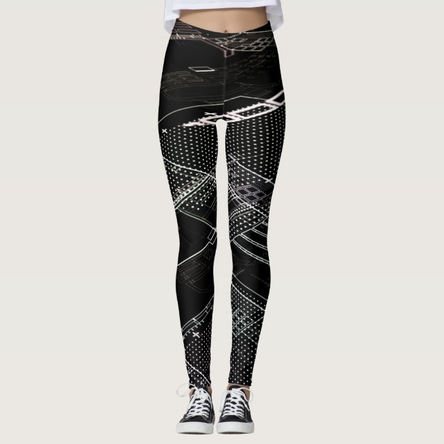 Leggings Funky noir carte de circuit électronique Retro (Devant)