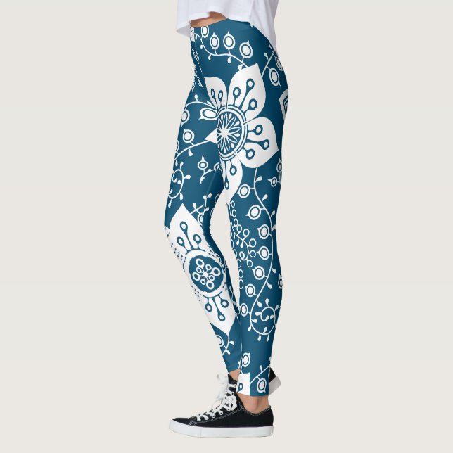 Leggings Funky Retro Cool moderne Fleurs Motif d'art (Gauche)