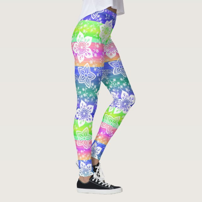 Leggings Funky Retro Floral Sur Chic Cool Stripes Motif (Droite)