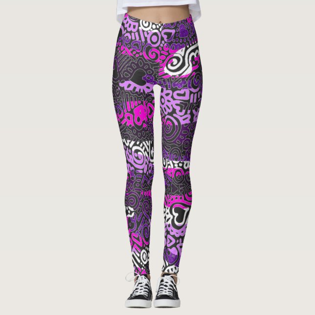 Leggings für lila Doodle (Vorderseite)