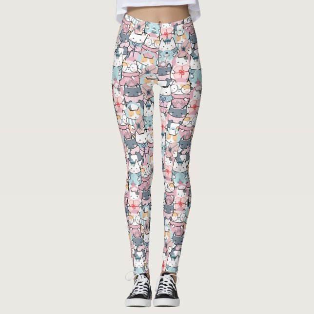 Leggings für niedliche Kawaii Winter Cat Pattern (Vorderseite)
