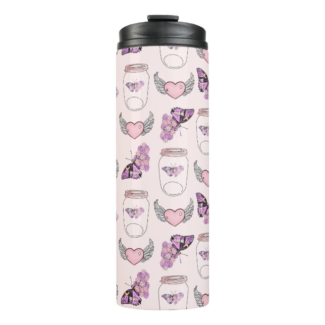 Leggings für romantische Butterfly und Herzschritt Thermosbecher (Vorderseite)