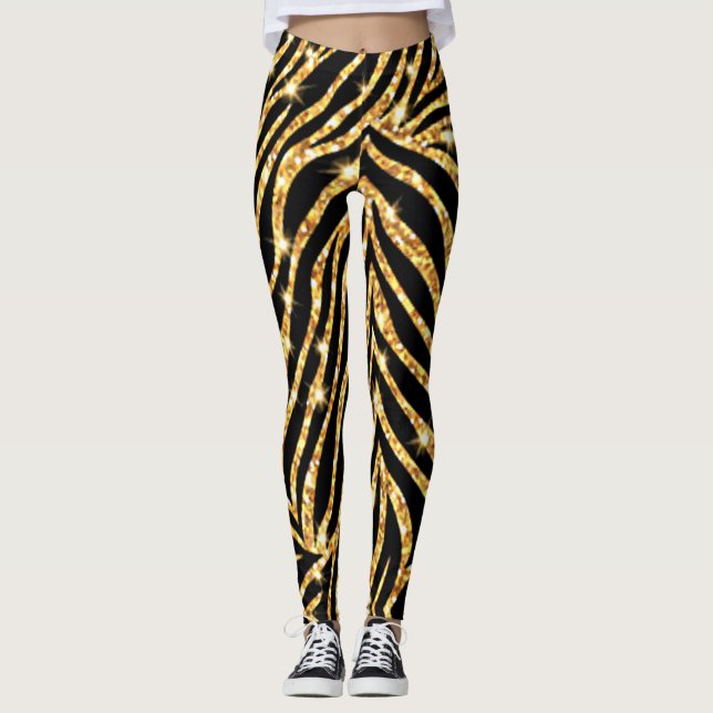 Leggings für Schwarz und Gold-Zebra (Vorderseite)