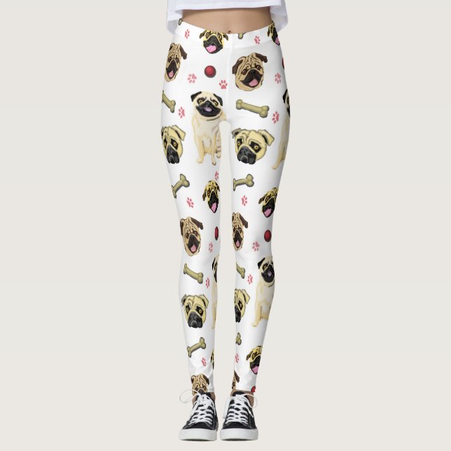 Leggings für Weißdrucke Mops (Vorderseite)