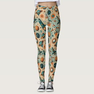 Leggings Fusées cosmiques fantaisistes étoiles sarcelle cor