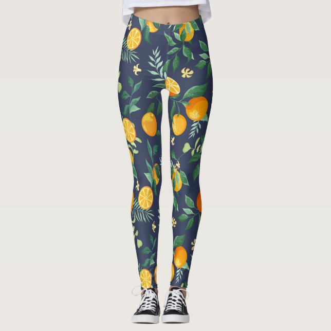 Leggings Fusion d'agrumes : Oranges à l'air tropical (Devant)