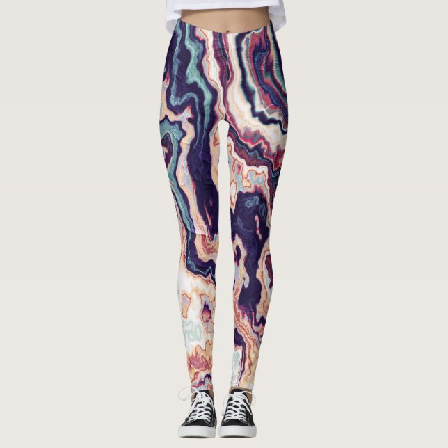 Leggings Fusion de Géode Marbre Violet Turquoise (Devant)