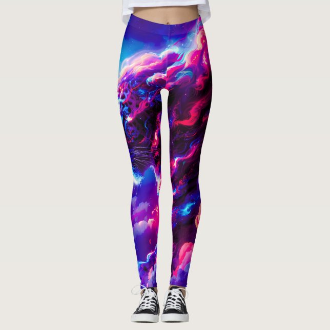 Leggings Futuristic Cosmic Neon Leopard  (Devant)