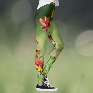 Leggings Gaillardia Tournesols Fleurs Sauvages Floral Vert