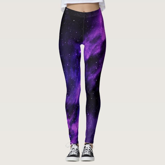 Leggings Galaxie de l'espace mauve (Devant)