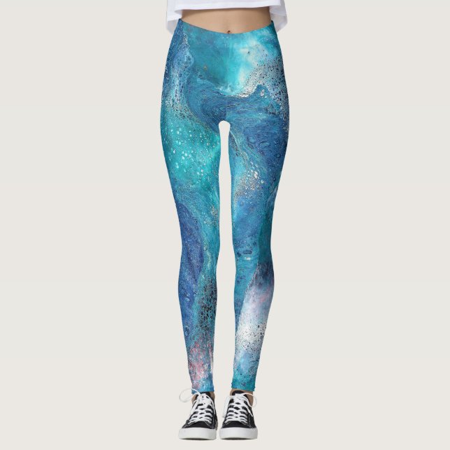 Leggings Galaxy 3 Légendes Abstraites Bleues Douces (Devant)