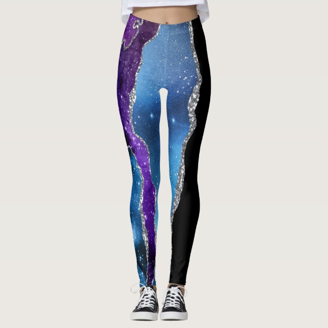 Leggings Galaxy Agate Parties scintillant en marbre violet  (Devant)