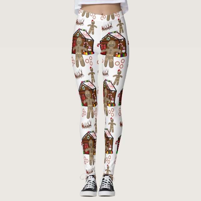 Leggings Ganches de Noël Homme de pain de gingembre (Devant)
