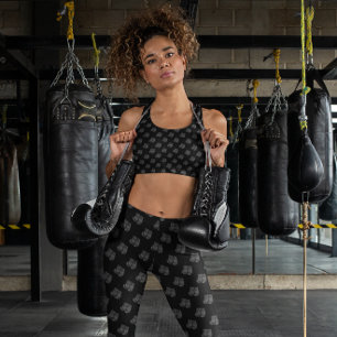 Leggings Gants de boxe motif suspendu sport gris noir