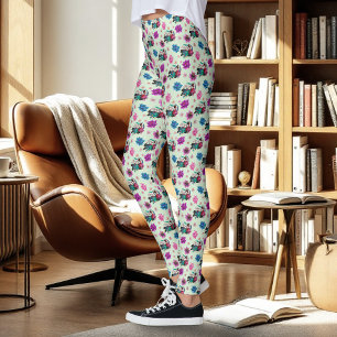 Leggings Géisha asiatique dragon fleurs de cerisier bleu
