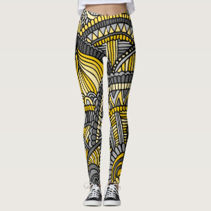 Leggings-, Gelbes und GrauesZendoodle Muster Leggings