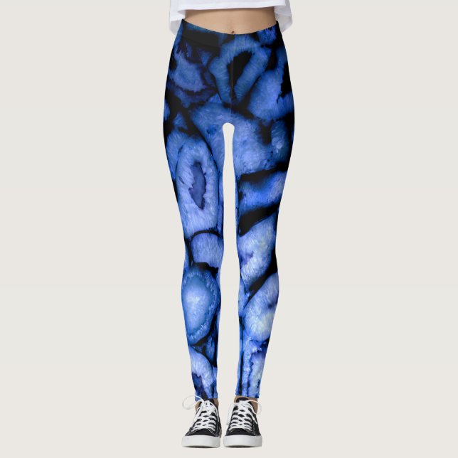 Leggings Géodes Agate Quartz Bleu (Devant)