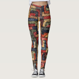 Leggings Géométrie brodée, texture ethnique