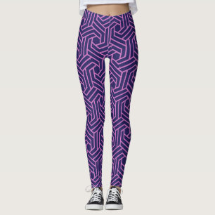 Leggings géométrie rose abstraite avec fond violet