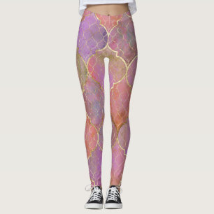 Leggings Géométrique Abstraite : Aquarelle d'or marocaine