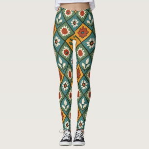 Leggings géométriques floraux rétro