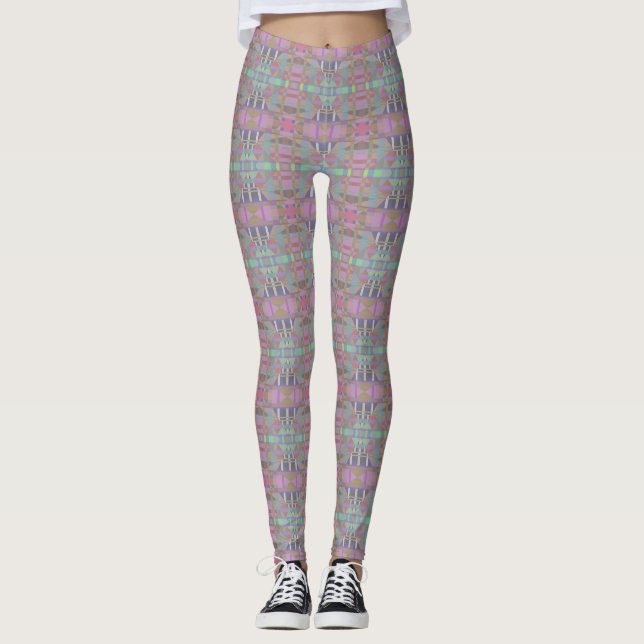 Leggings géométriques vert violet rose (Devant)