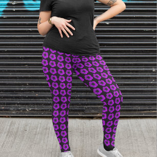 Leggings Géranium Pourpre sur Motif Floral Noir