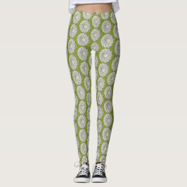 Leggings - Gestrickte Spirale in Grün auf Weiß