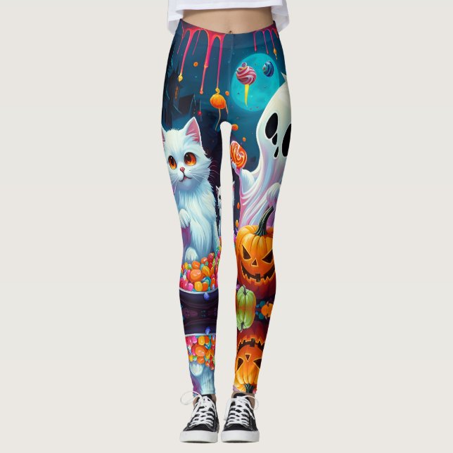 Leggings Ghost Kitten Citrouille Candy Halloween (Devant)