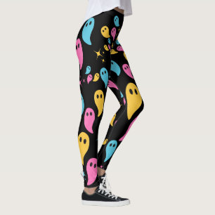 Leggings Ghosts Stars Black Bold Pastel Coloré Halloween
