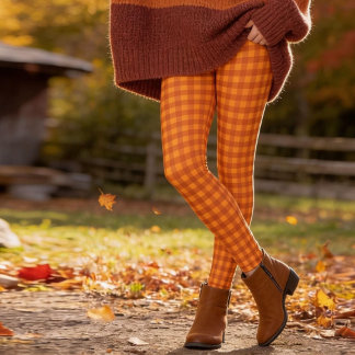 Leggings Gingham à carreaux classique citrouille automne