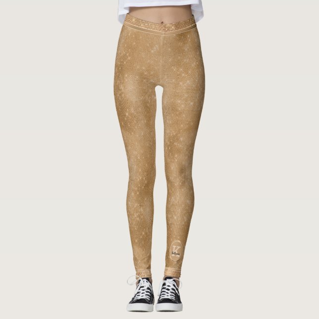 Leggings Girl Gold Glam Diamond Sparkle Chic Monogramme Nom (Devant)